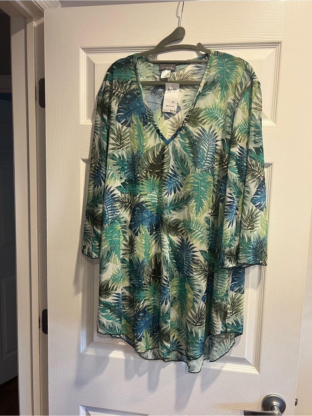 Jordan Taylor Tropical Leaf Print Swim Coverup in Green and Blue